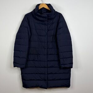 Eileen Fisher Puffer Jacket Womens Large Navy Blue Goose Down Winter Coat